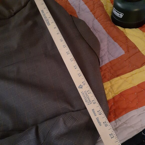 Vintage Brown Plaid Suit Jacket and Matching Vest Size 43 - Picture 10 of 14